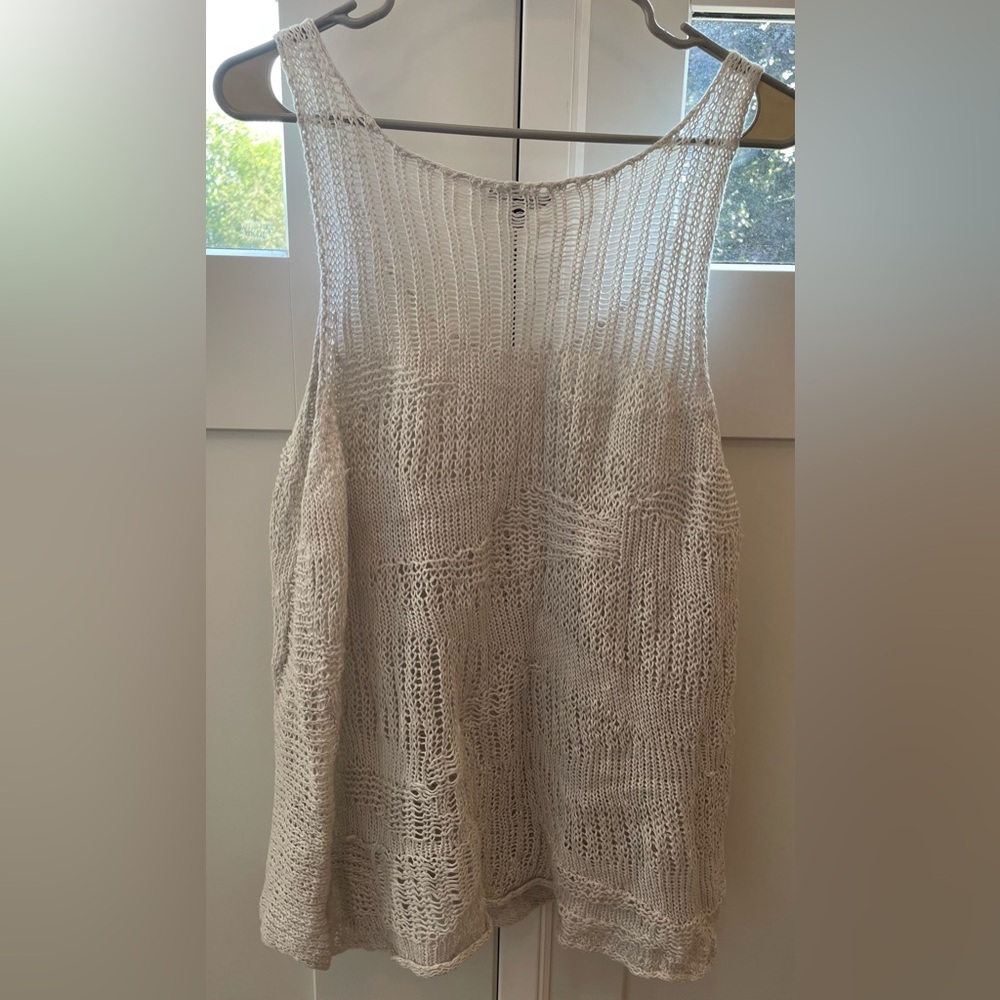 Eileen Fisher crochet knit tank top sleeveless sweater cream XL classic - Picture 4 of 7